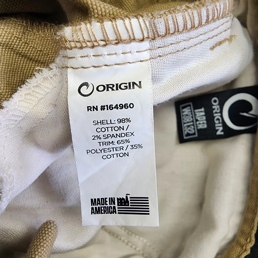Origin USA Men's 38x32 Moab Stretch Cotton Pant Taper Canvas Tan